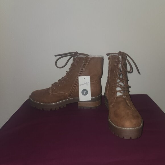 Universal Thread Tessie Sherpa Hiking Boots Faux Suede Leather Cognac Size 7 - Picture 4 of 8